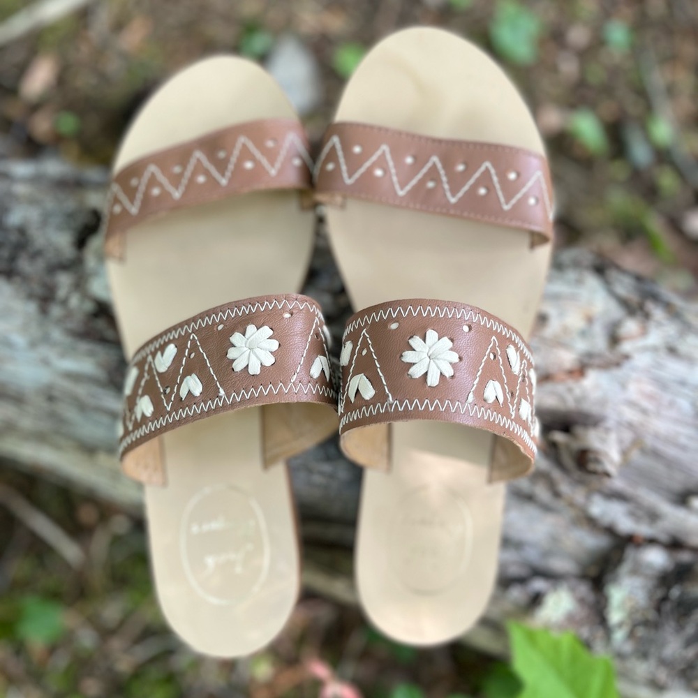 Jack Rogers Brown Sandals with Embroidered Straps